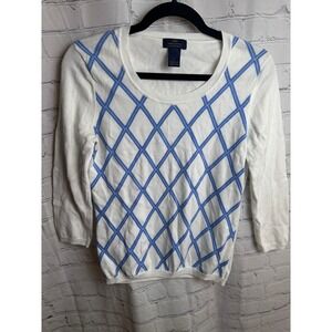 Brooks Brothers Argyle Sweater Cotton Knit‎ Top Blue White Small